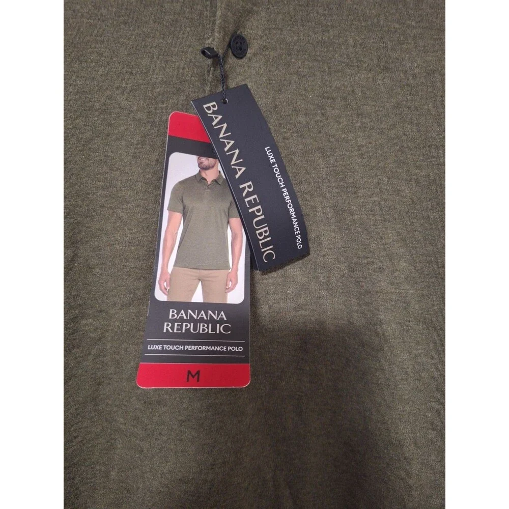 Banana Republic Luxe Touch Performance Polo Shirt, Green Medium Moisture Wicking